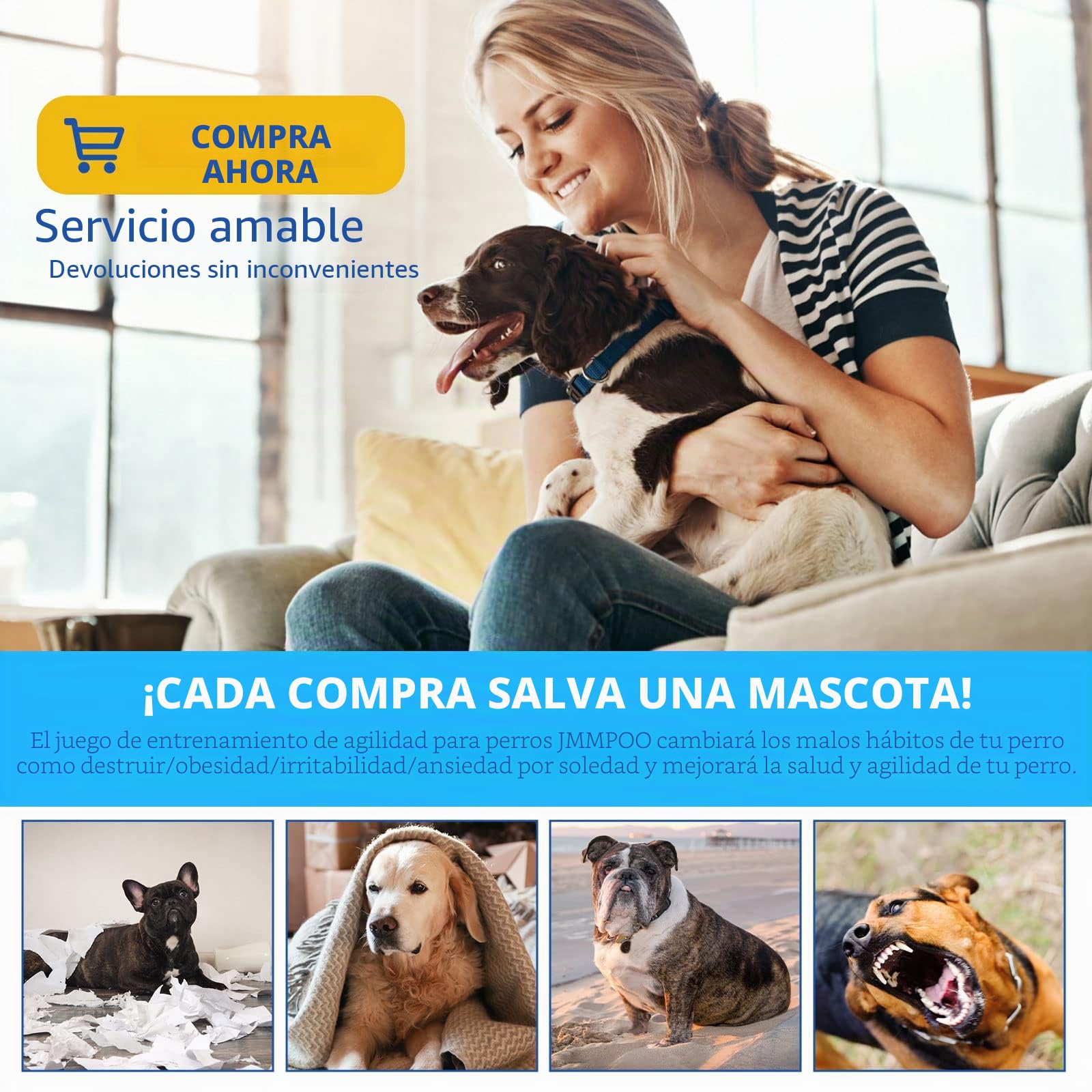 Equipos de Agilidad para Perros, 60 Piezas Set de Entrenamiento de Agilidad para Perros Equipos de Agilidad con Túnel, Altura Ajustable Vallas Agility, Obstáculos de Salto, Bolsa de Transporte