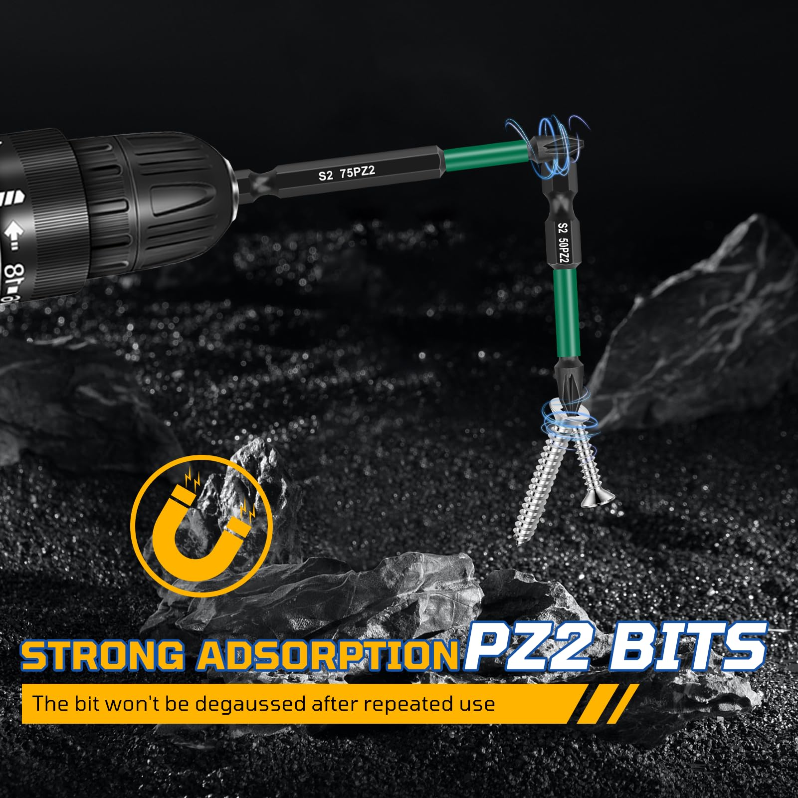 Magnetic Impact Driver Bits, 15Pcs PZ2 Screwdriver Impact Bit 150mm 100mm 75mm 50mm 25mm for Pozi Pozidriv Heavy Duty - Image 2
