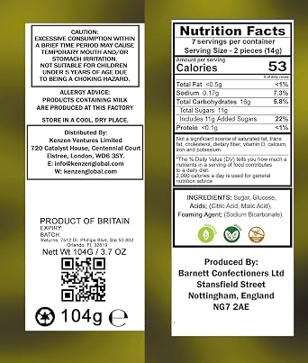 Barnetts - Mega Sour Candy Lemon 104g - Trendy Sweet Bags - Traditionally Handmade Sweets - Sour Coating Lasts 20 Seconds - Candies for Party Bag, Gift Hamper, or Hamper Box