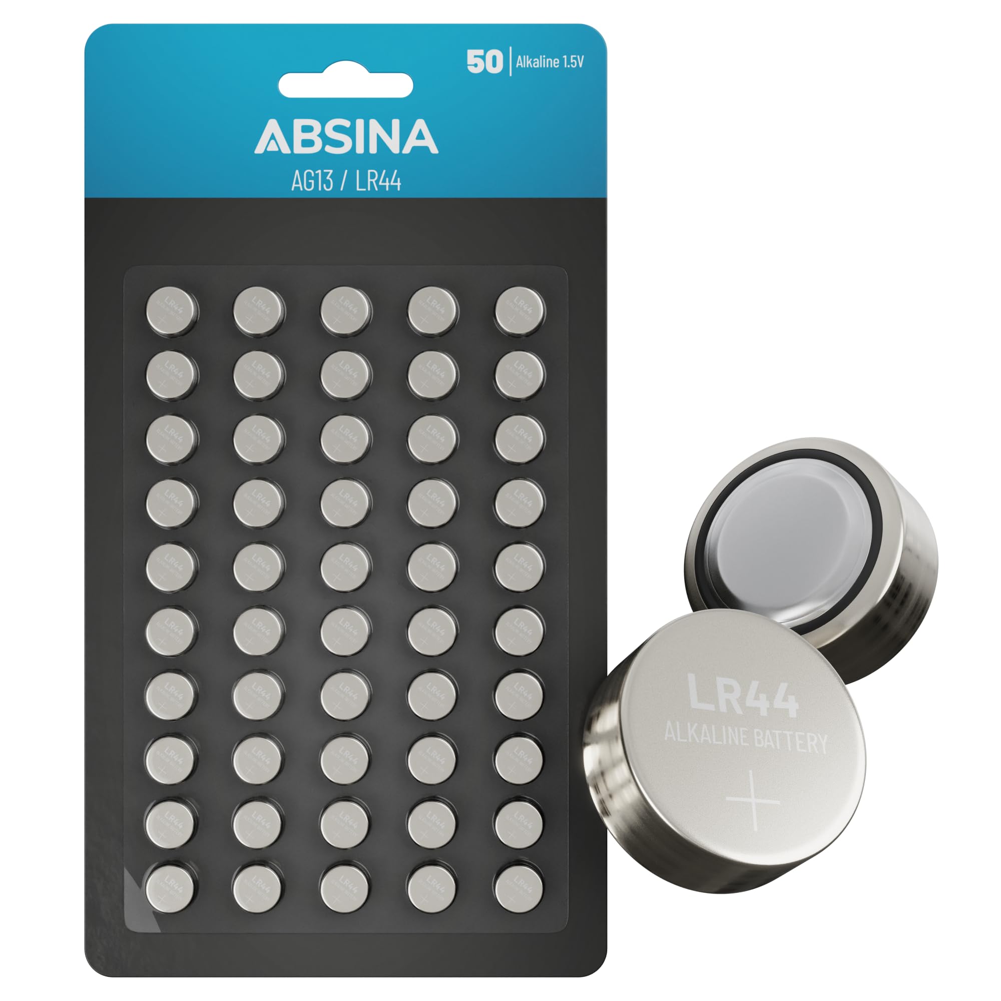ABSINA AG13 LR44 Knopfzelle 1,5V Alkaline - auslaufsicher & langlebig