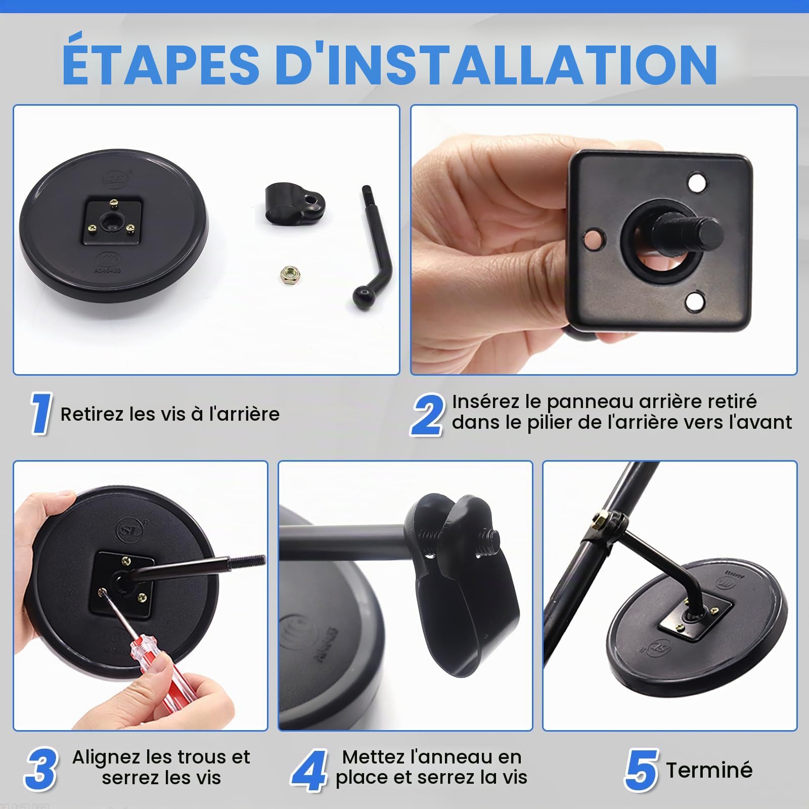 Miroir Convexe, Miroir Rond pour Camion à Angle Large pour Camions 360° Réglable Montage Universel Miroir de Remplacement pour Camion (2)