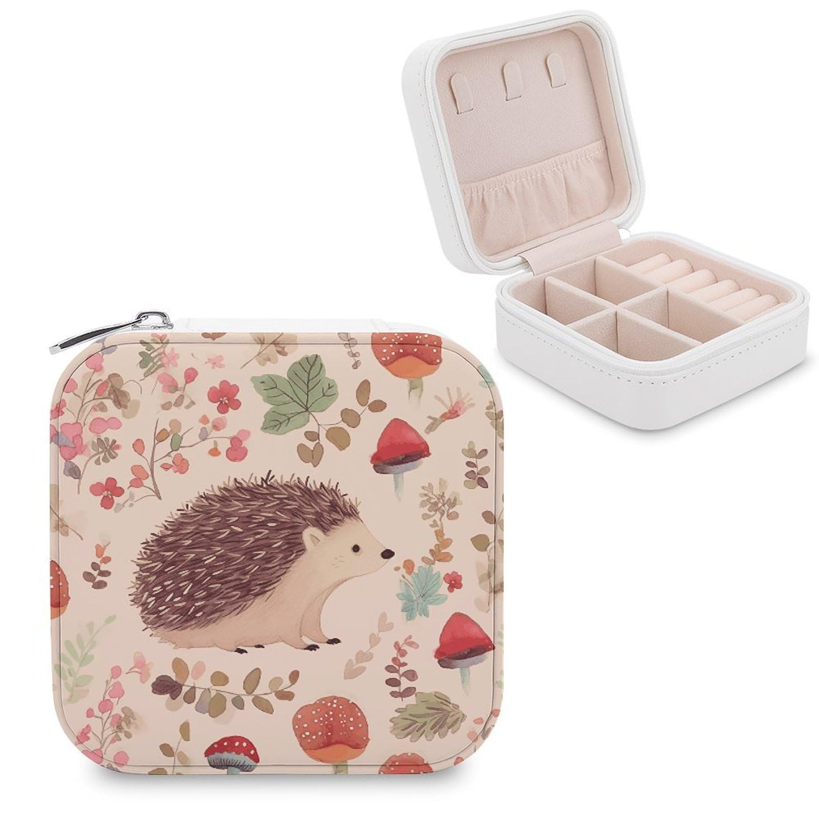 VstaDank Lovely Hedgehog Jewelry Box Exquisite Leather Jewelry Organizer Portable Trinket Organizer Fashion Travel Jewelry Case for Rings Earrings Necklaces Unique Gifts for Women