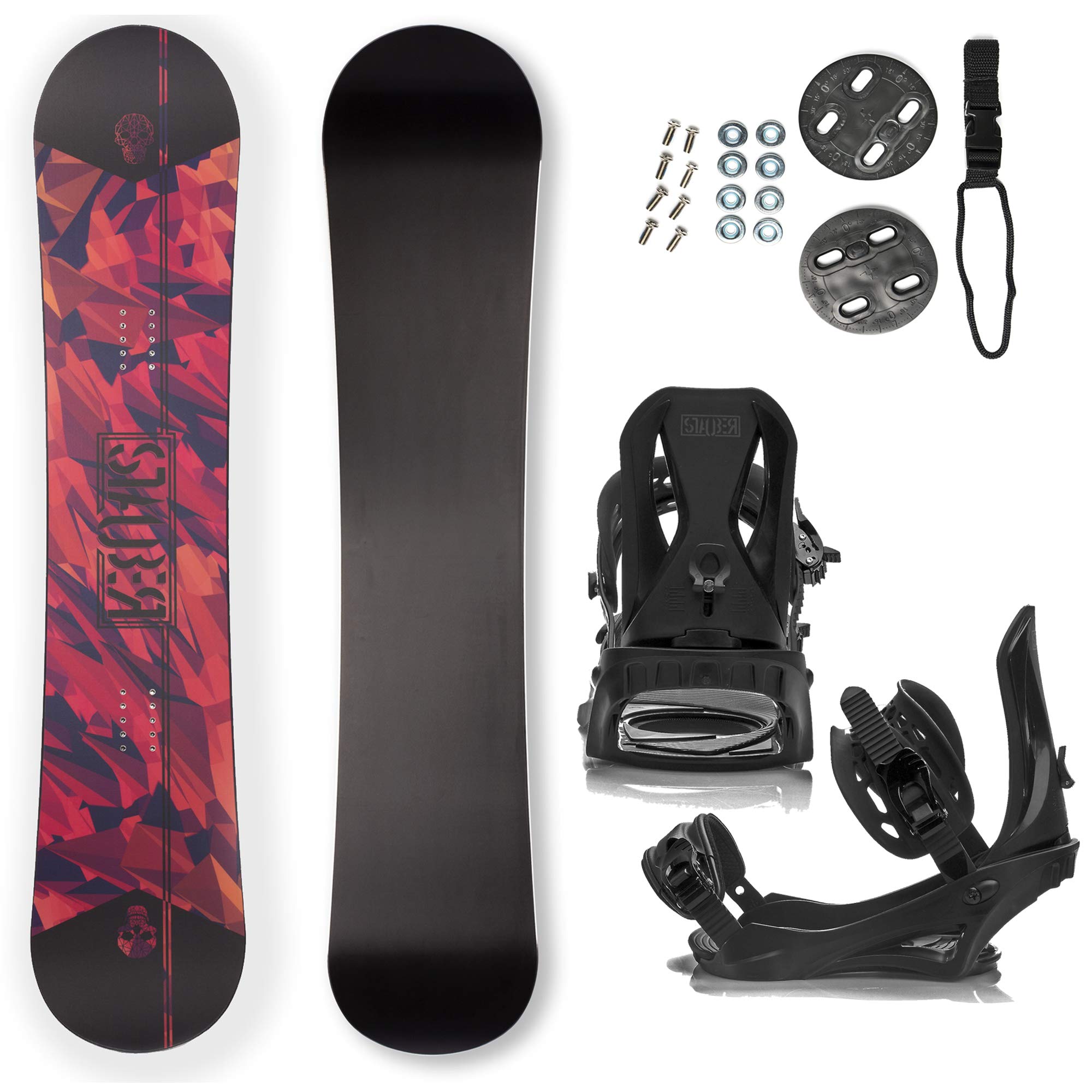 STAUBER Matte Summit Snowboard & Binding Package Sizes 128, 133, 138, 143, 148,153,158, 161- Best All Terrain, Twin Directional, Hybrid Profile - Adjustable Bindings - Designed for All Levels 143