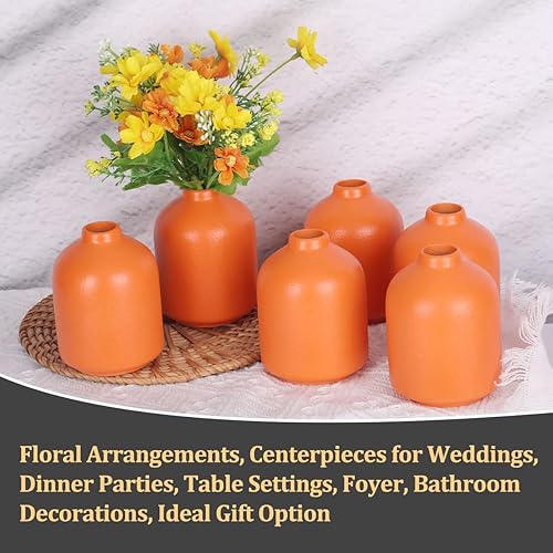 Miniatura 3 de Juego de 6 jarrones pequeños de cerámica naranja, jarrones de flores bohemios modernos, jarrones naranjas para arreglos florales, centros de mesa