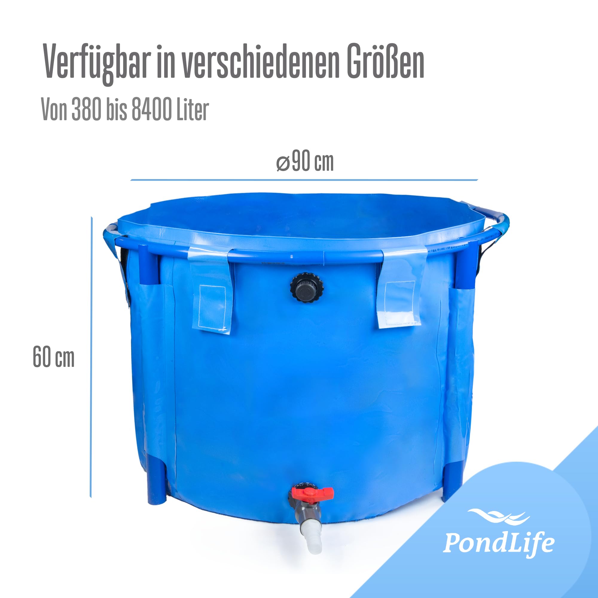 Pondlife Faltbecken für Koi und Teichfische Ø 90cm x Höhe 60cm 380 Liter faltbares Becken stabile PVC-Folie UV-beständig