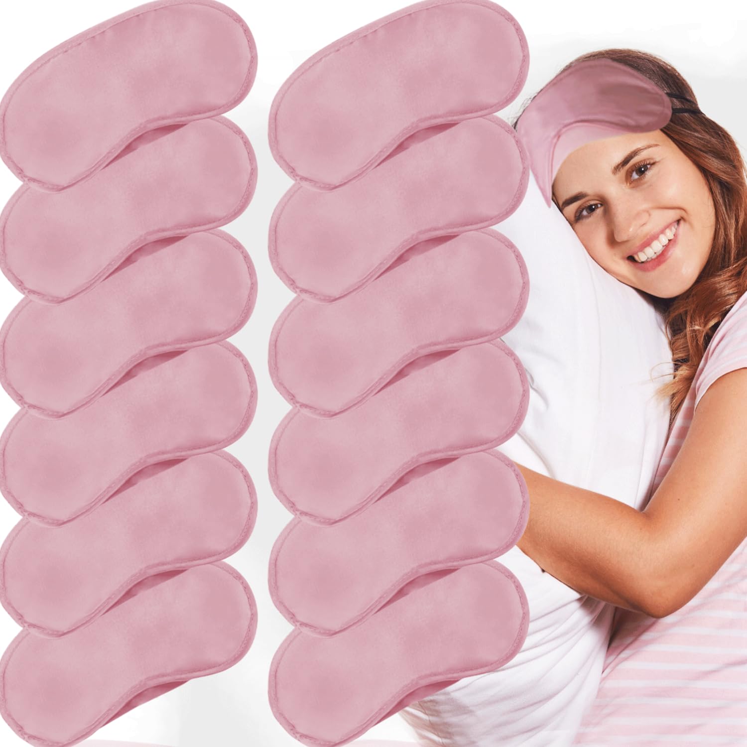 Photo 1 of 12 Pack Blindfold Eye Mask Cover Sleep Mask for Party Games Travel Sleep Team Build Party Supply with Adjustable Strap for Women Men Kids, Pink