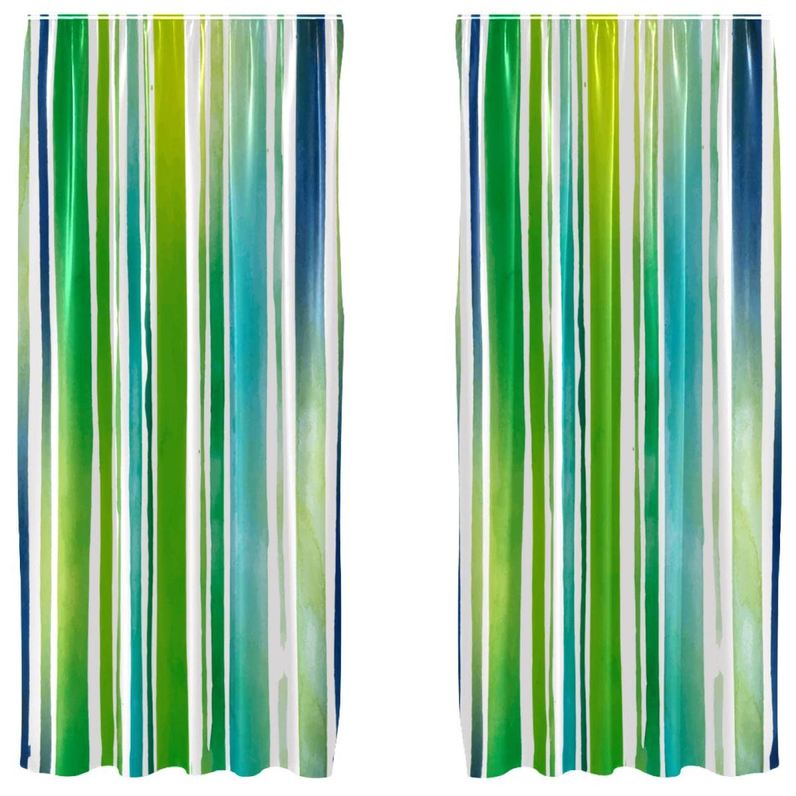 Cortinas de acuarela en verde y azul para dar un toque de frescura natural al salón de casa