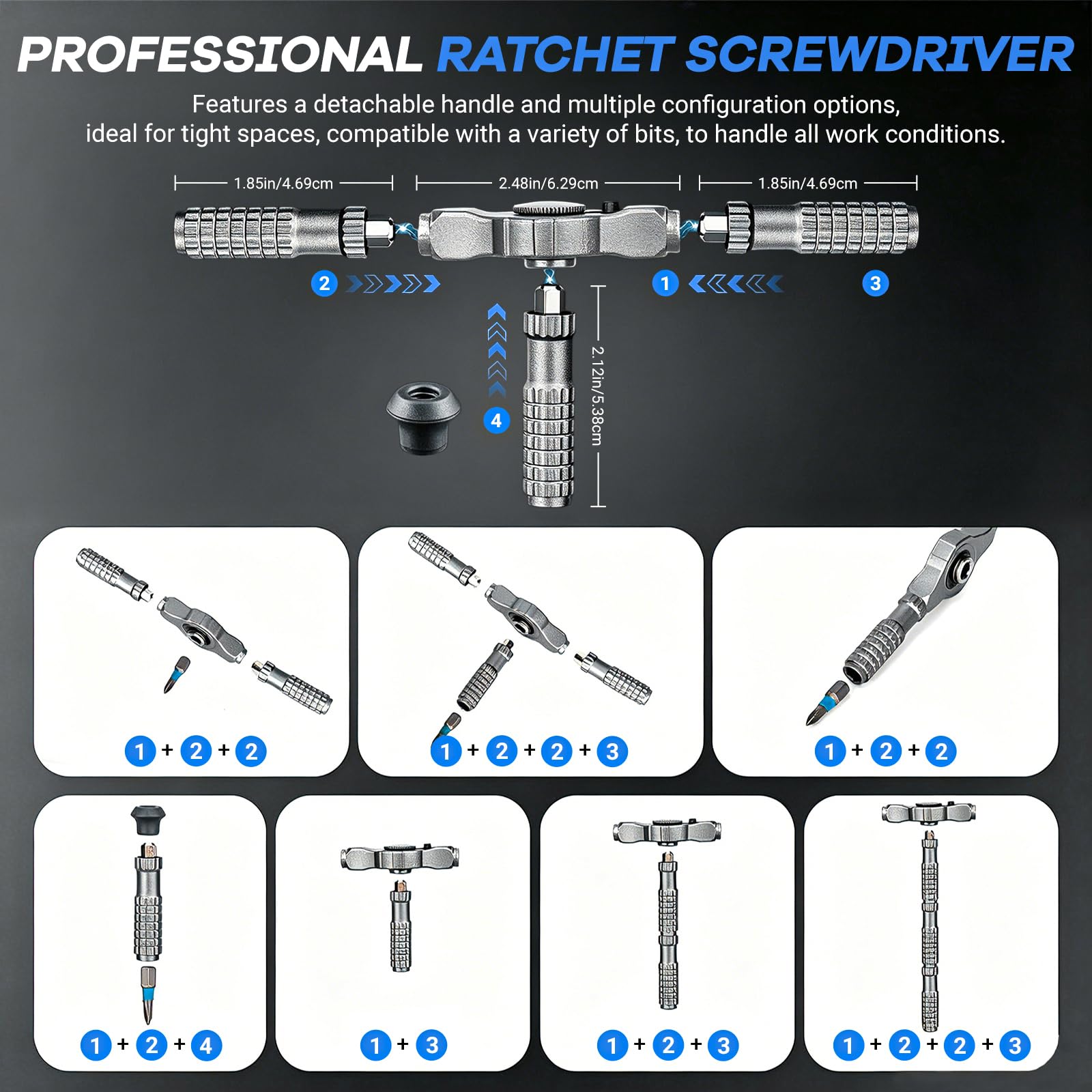 Set di cacciaviti magnetici a cricchetto 66 in 1, set di cacciaviti fai da te con manico staccabile, kit di strumenti di riparazione compatto portatile per mobili, laptop, elettronica, bicicletta