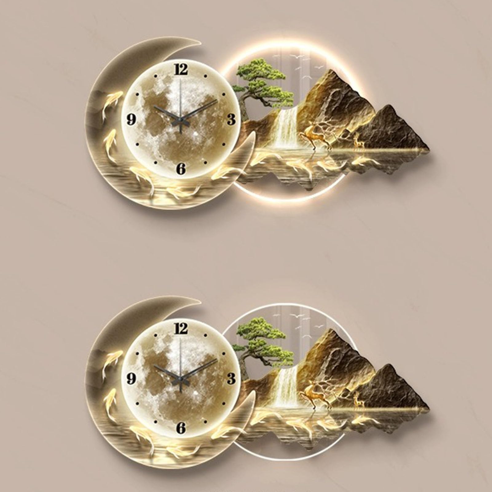 3D-Wandbild mit Uhr – Moderne Wanddekoration für Wohnzimmer und Restaurant, Panorama-Landschaft mit LED, Bilder zum Aufhängen