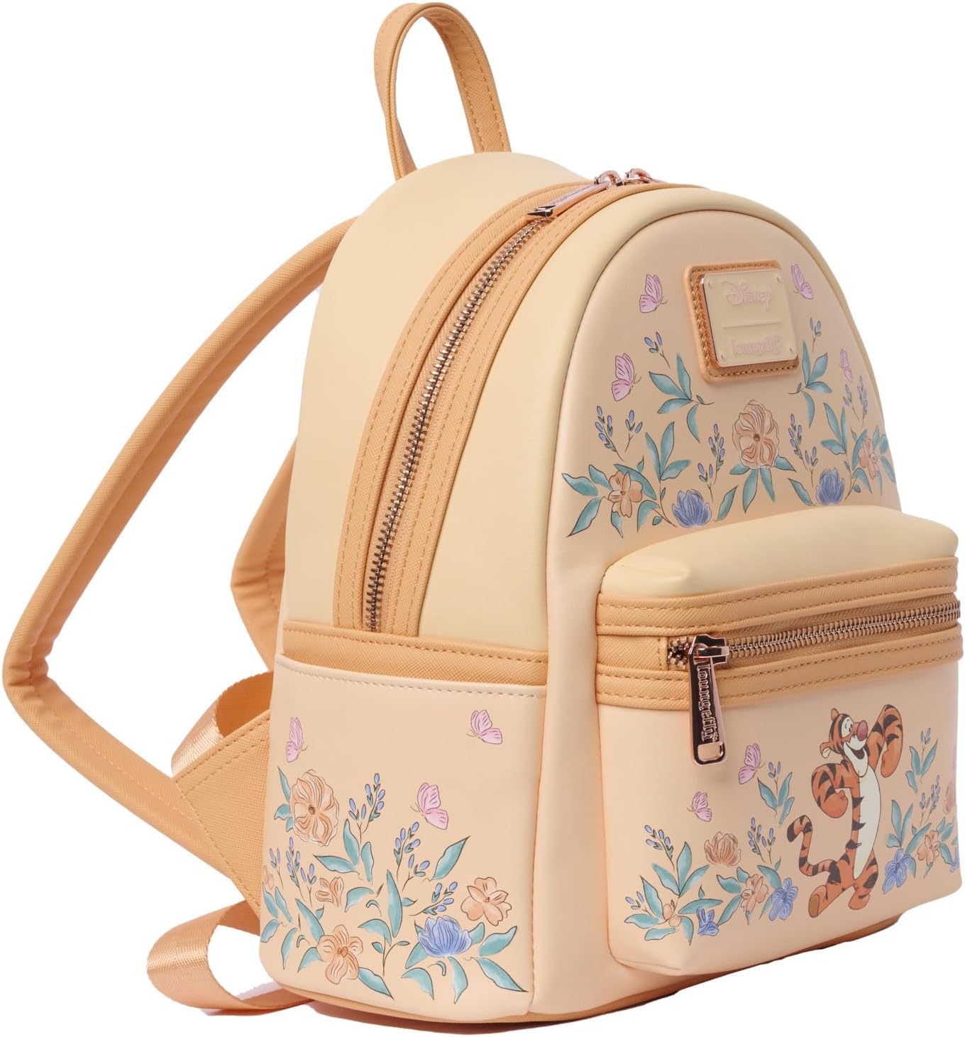 Loungefly Tigger Mini Backpack Handbag Floral Print Double Strap Shoulder Bag (Peach, Tigger)