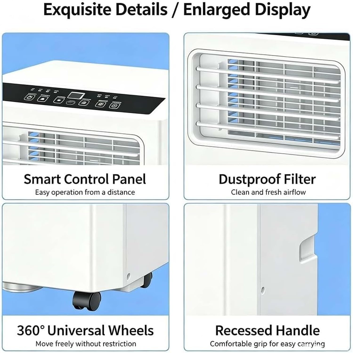 Climatizzatore Portatile 4-in-1, Condizionatore d’Aria Mobile con Inverter per Raffreddamento, Riscaldamento, Deumidificazione e Ventilazione, Pannello Intellig, Q5