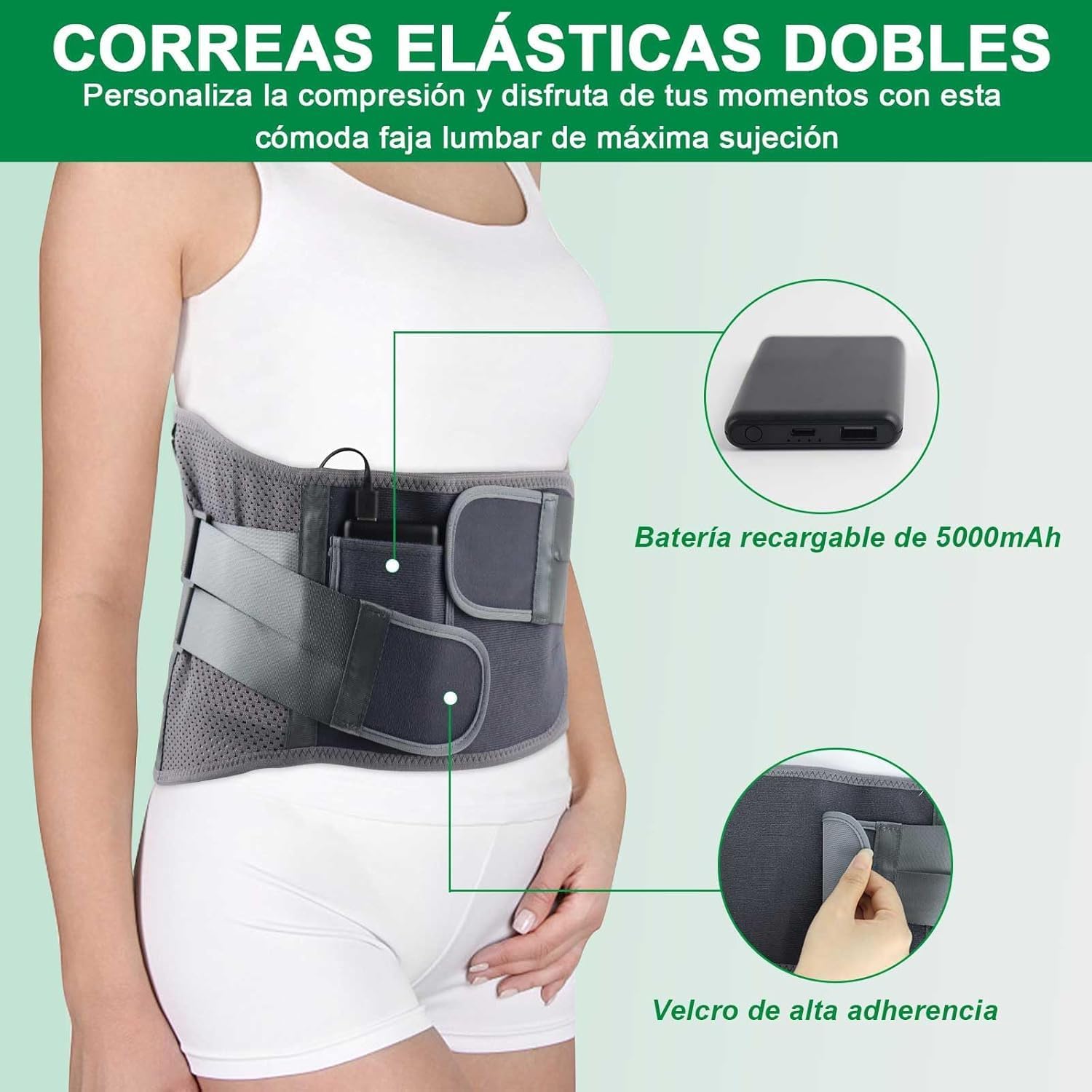 HONGJING Faja de Soporte para la Espalda con Almohadilla Térmica - Cinturón de Compresión Calentado con 7 Varillas Metálicas, Ideal para Alivio del Dolor por Hernia de Disco y Escoliosis (L)