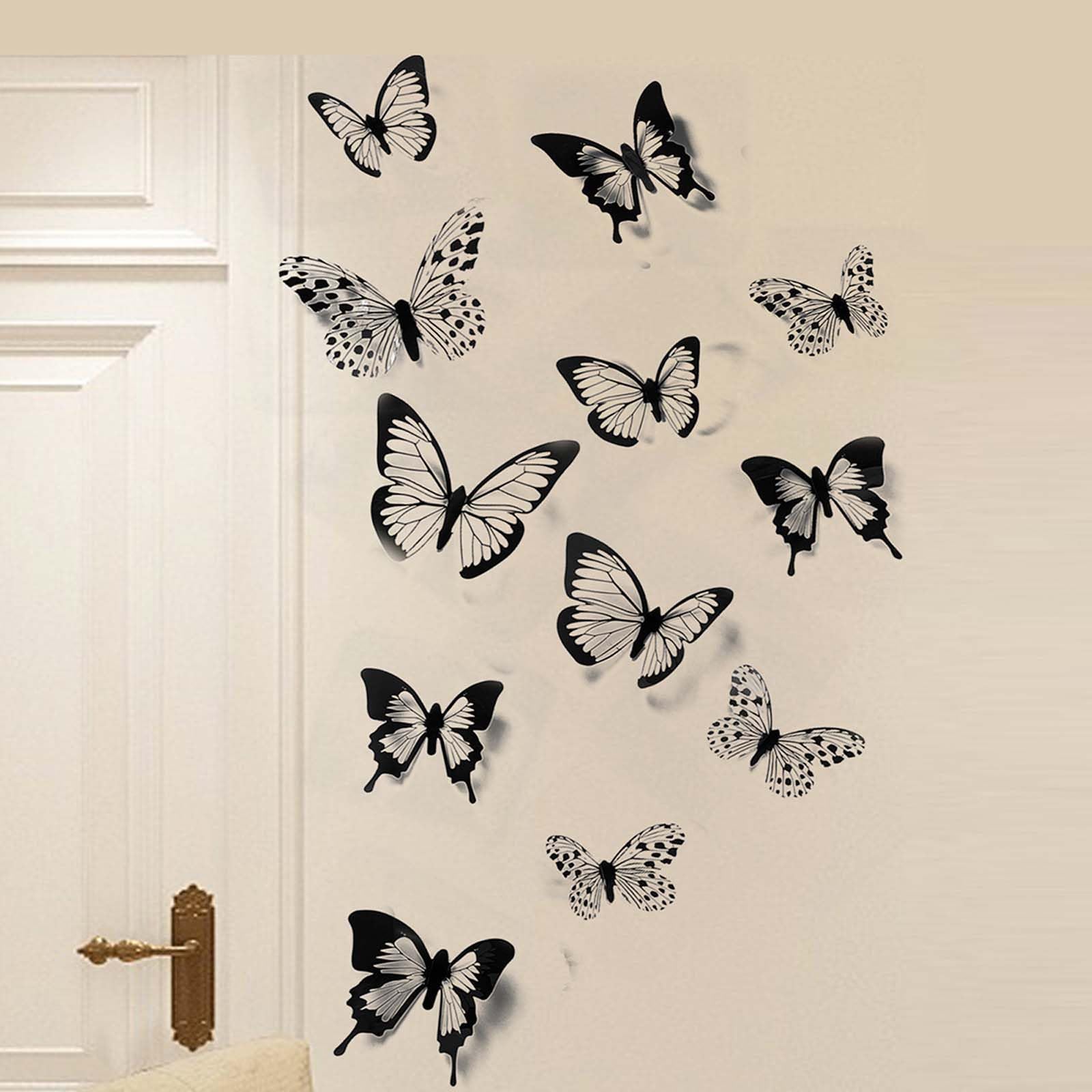 Adesivi Murali Farfalle 3D Decorazioni Parete Nere Sticker Murali Farfalla Decorativi per Camera da Letto Soggiorno Cameretta Bambini Ufficio - Set da 12 Pezzi