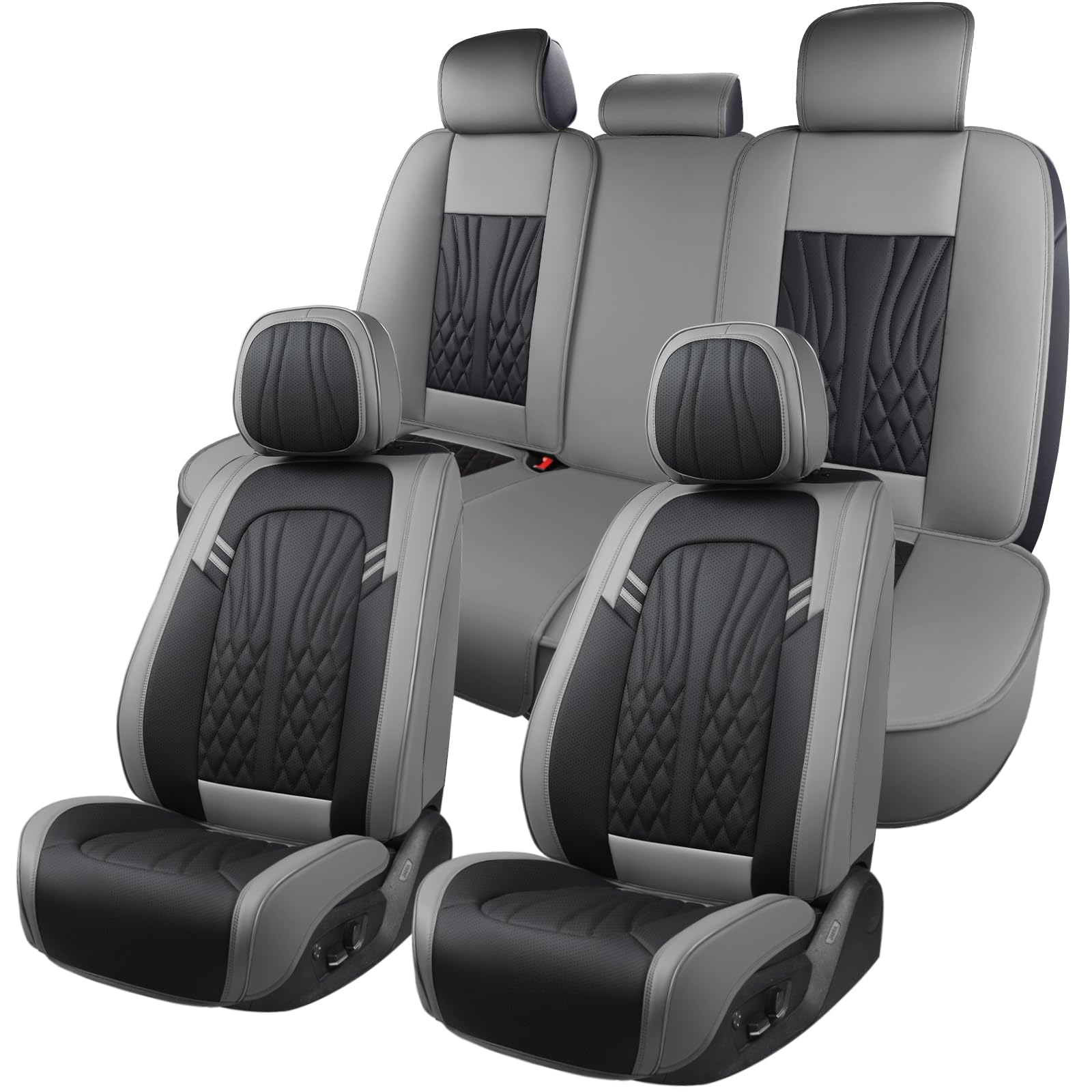 Leather Car Seat Covers,Car Seat Protector Waterproof,Seat Covers Full Set, Car Seat Protectors 5 Seats,Automotive Seat Covers Fit Most Cars Grey&Black
