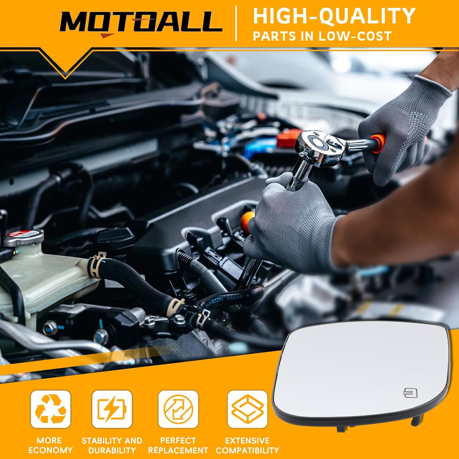 MOTOALL Right Side Heated Rearview Mirror Glass - Passenger Side Exterior Mirror Fit for Toyota Sienna 2011-2019