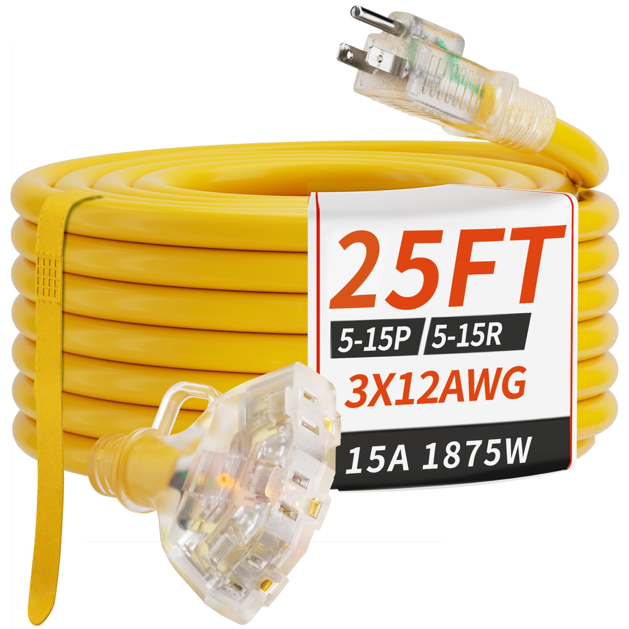 PlugSaf 1 FT Yellow Outdoor Extension Cord -15