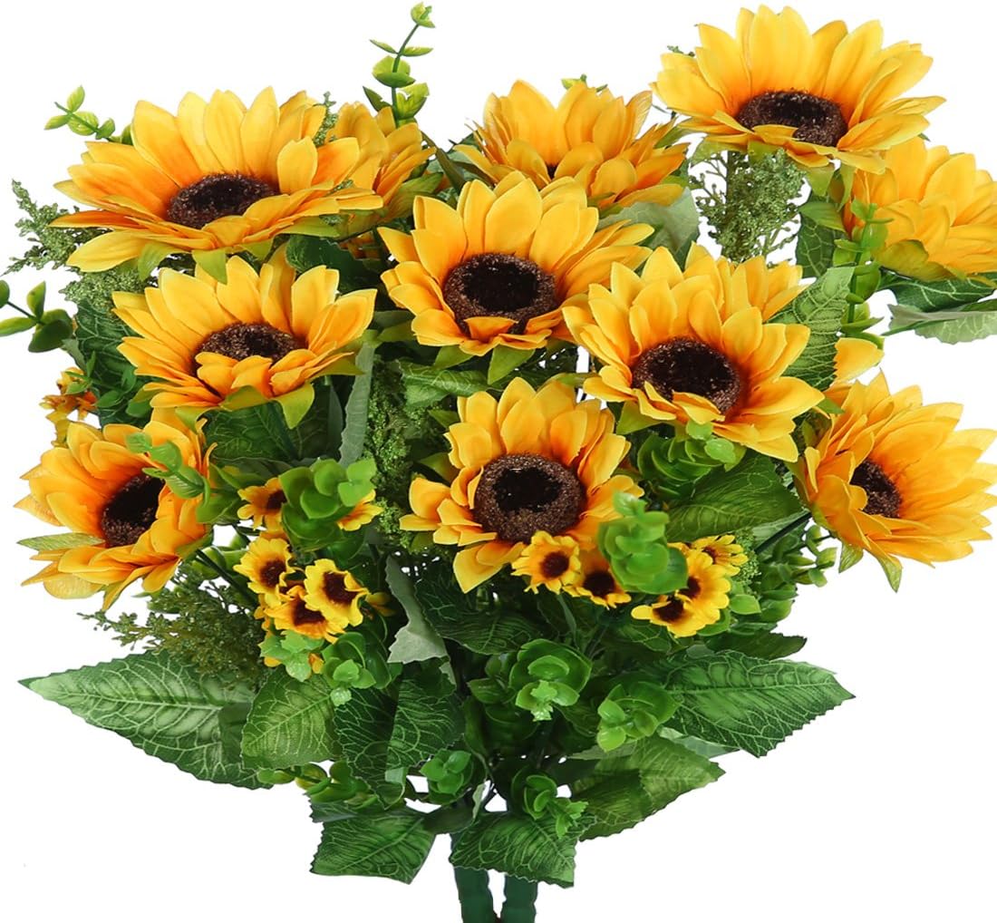 JUSTOYOU Artificial Silk Sunflowers Flower Bouquet with