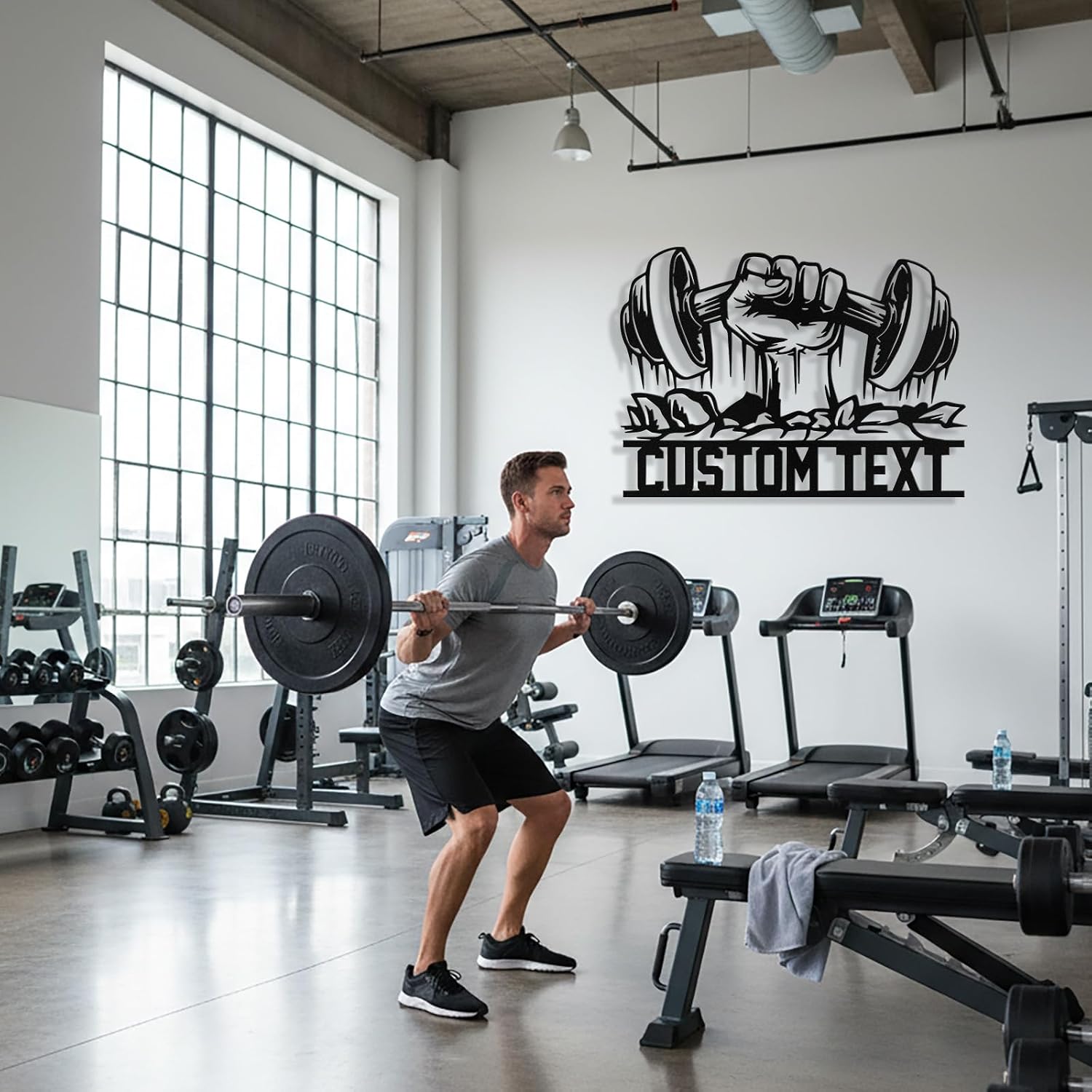 Personalized Dumbbell Gym Metal Sign, Custom Home Gym Sign Wall Art image 2