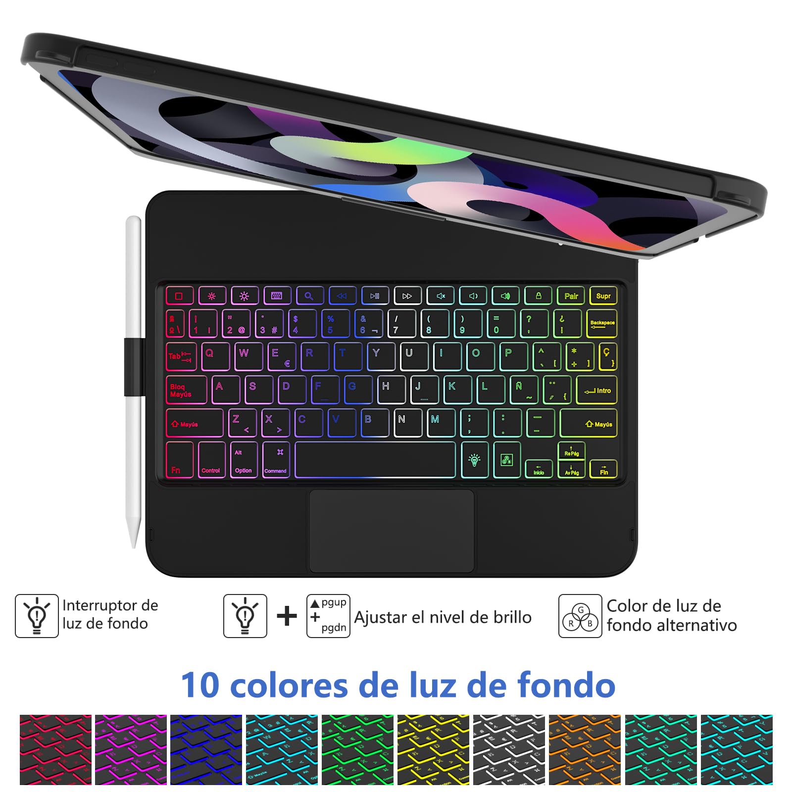 Tastiera Per IPad 10 Gen Con Trackpad E Retroilluminazione RGB 10 Colori – TQQ, Layout Italiano QWERTY, Cofanetto Ruotabile 360°, Oro Rosa