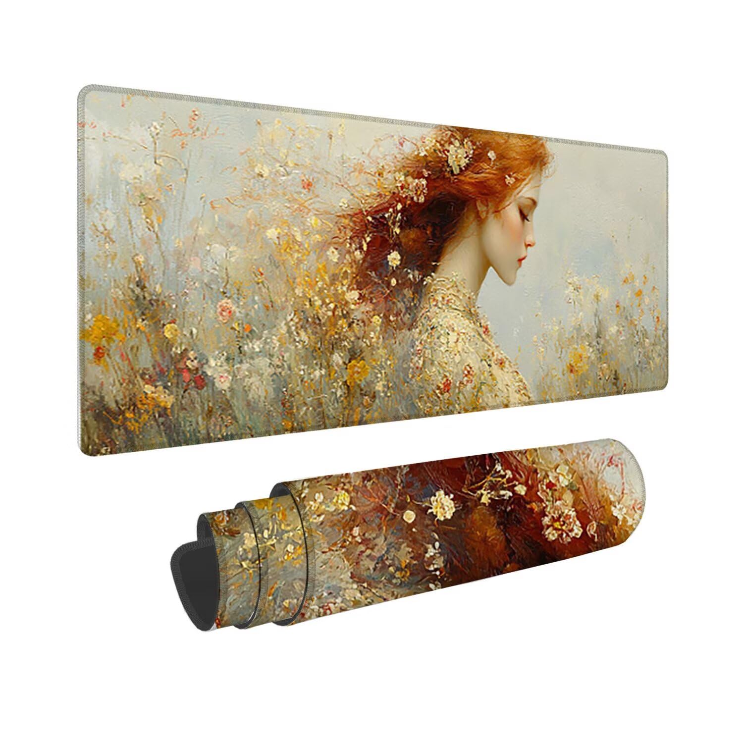 Podkładka pod mysz do gier XXL duża mysz 1200 x 500 mm, duża podkładka pod biurko z antypoślizgową gumową podstawą dla graczy, poprawia precyzję i szybkość (kwiaty dla kobiet) o-612
