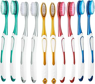 WLLHYF Extra Weiche Zahnbürsten für Empfindliches Zahnfleisch tragbar Handzahnbürste ultra saubere Borsten-Zahnbürste Zähneputzen für Erwachsene Kinder Senioren (Gold Silber Blau Rot Grün, 10PCS Set)
