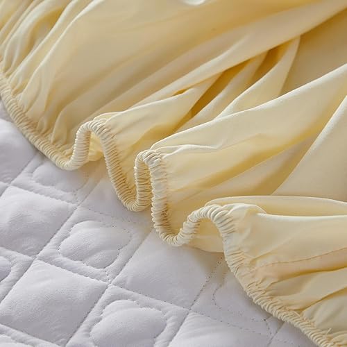 Miniatura 5 de ZIQINPSQ Sábana bajera amarilla tamaño Queen, sábana bajera de bolsillo profundo, cálida para invierno, transpirable, antideslizante, perfecta para