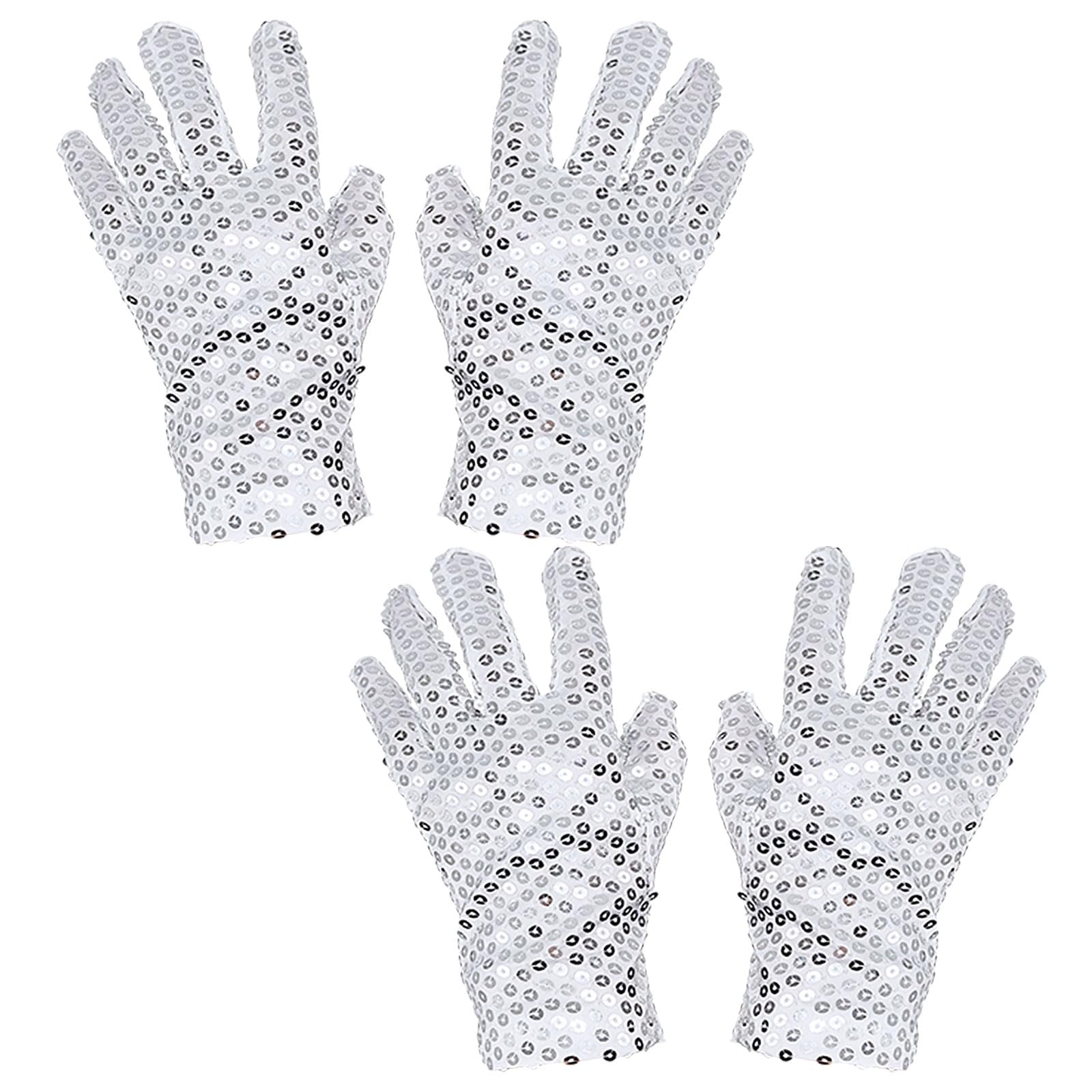 XNIVUIS 2 Pairs Sparkling Sequin Dance Gloves - Adult's Fancy Dress Accessory Carnival Decoration (White)