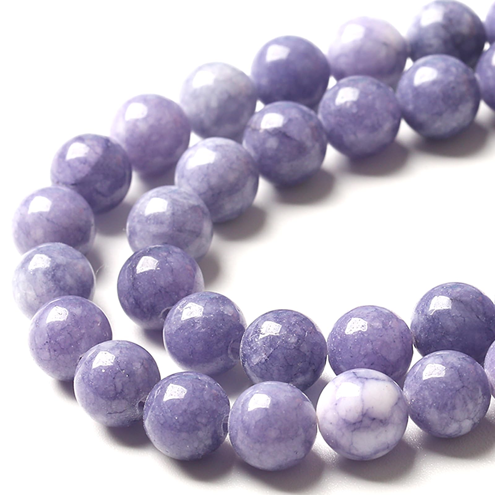 Lot de 72 perles rondes en calcédoine violette lavande de 10 mm pour la fabrication de bijoux et les travaux manuels - 2 brins - 81,3 cm