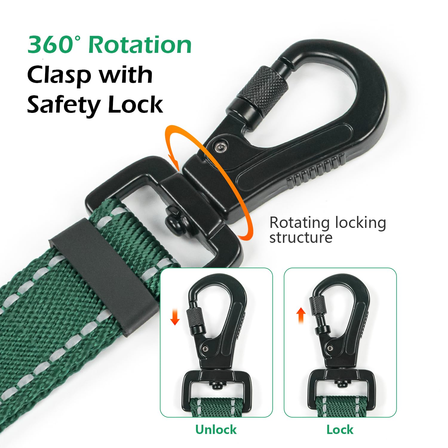 Reflective Double Handle Dog Leash for Large Dogs, Heavy Duty Adjustable Leash with Soft Padded Handles, Traffic Control Training Lead for Walking, Running (Dark Green, L) - 2