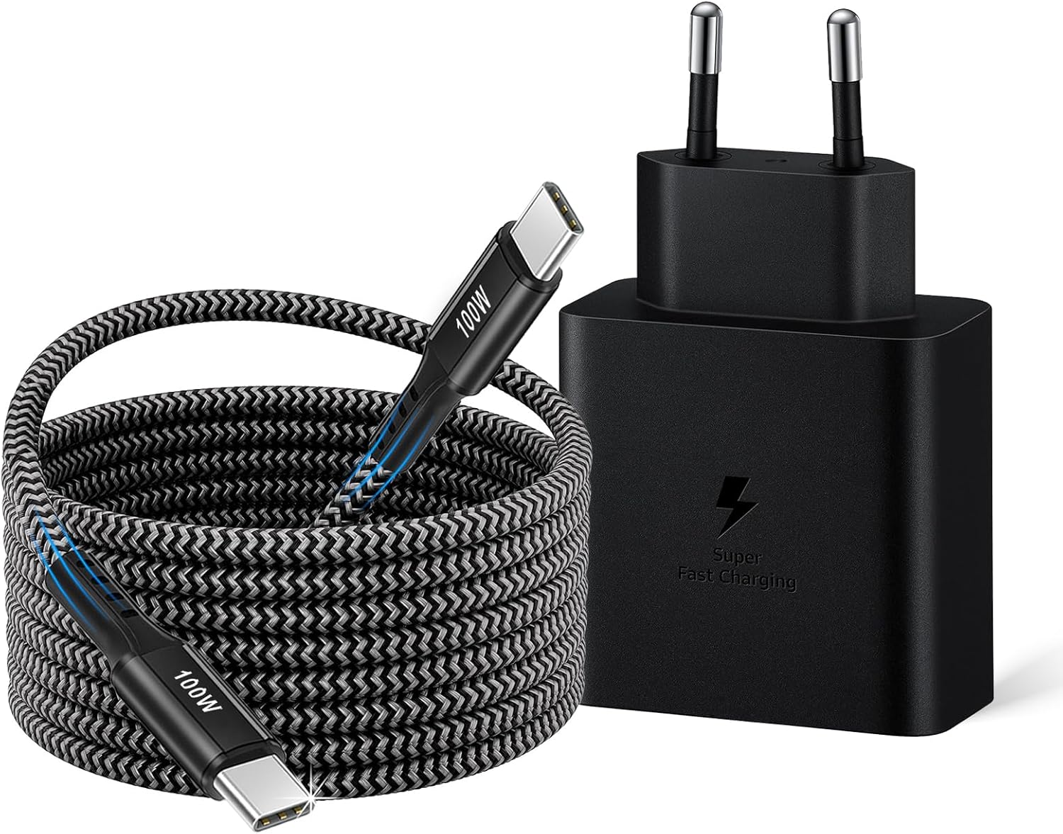 Product image of Cargador Ultra Rapido USB C de 45 W para Samsung Galaxy S25/S24/S23/S22/S21/S20 FE/Ultra/A73/A53/A52/Note20/A55/A54, Tab S10+ S9 S8 S7 Ultra Tablet, Tipo C Adaptador Cabezal con Cable de Nylon 100W