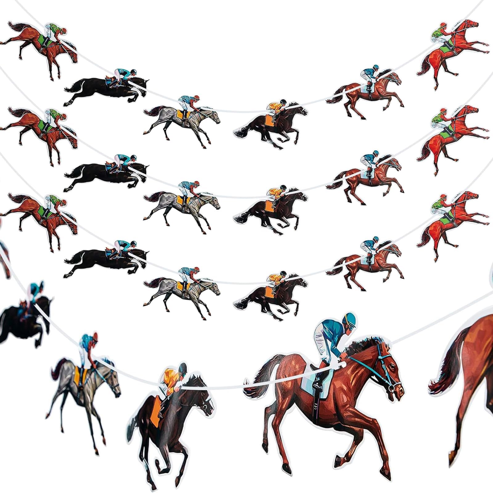 4 Pieces Horse Racing Banner Horse Race Streamer Kentucky Horse Derby Garland Banner for Racing Theme Birthday Baby Shower Wedding Party Decoration, Pre-assembled