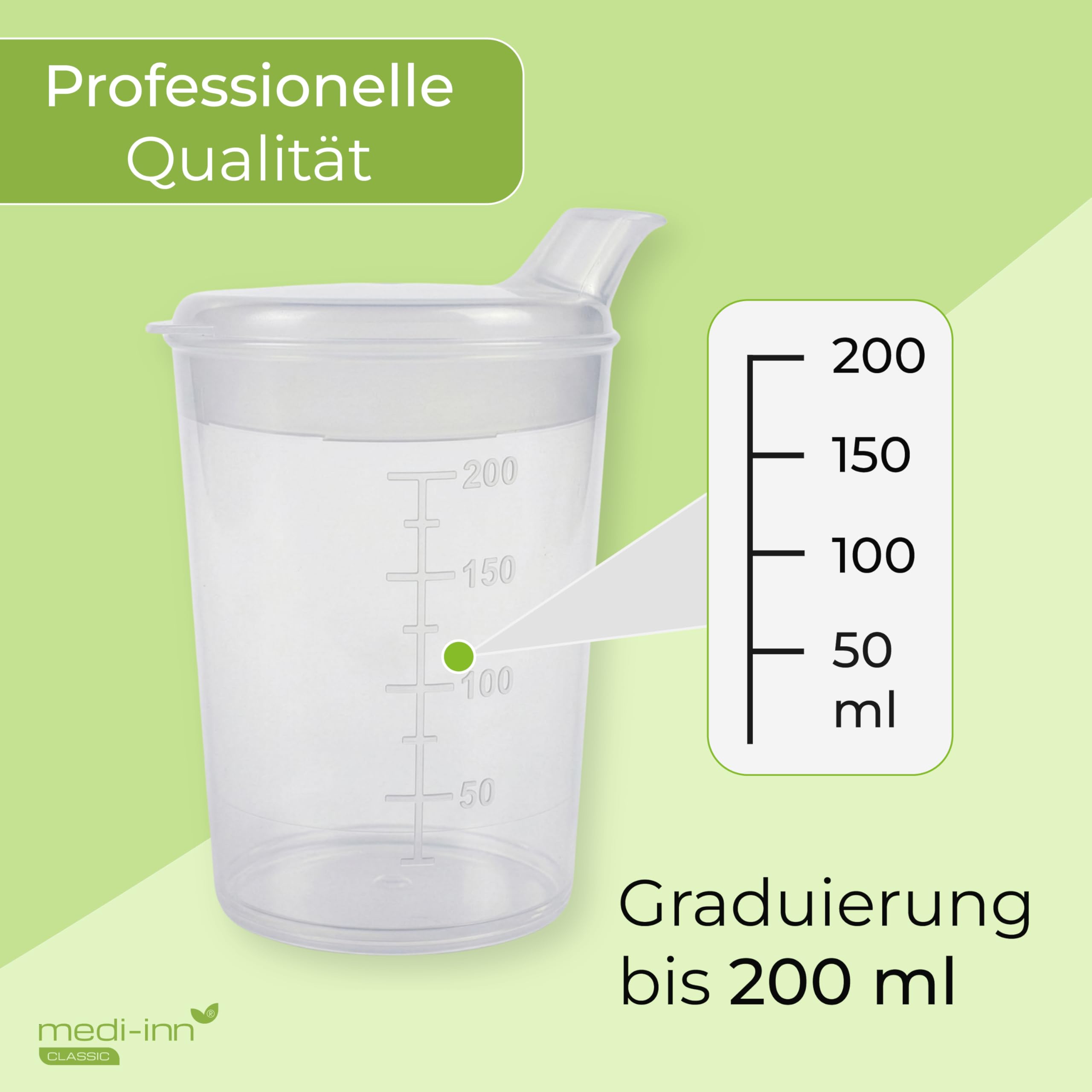 Medi-Inn+ Vasos de pico de 250 ml, apertura para beber 4 x 4 mm, juego de 10 vasos + 10 tapas (10 juegos = 100 vasos + 100 tapas)
