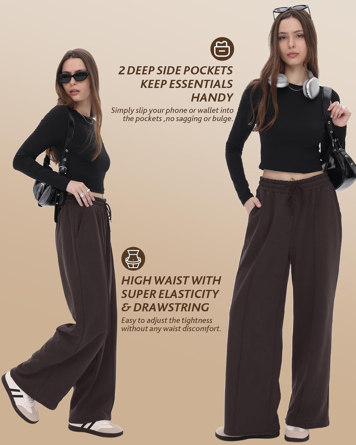 CAMPSNAIL Wide Leg Sweatpants Women - Baggy High Waisted Straight Leg Loose Sweat Pants with Chic Seams Drawstring Pockets - Image 3