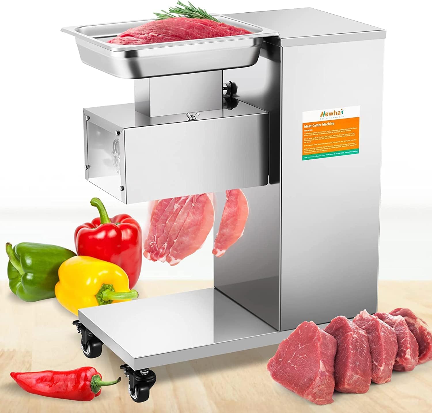 Newhai Commercial Meat Cutter Machine 550W Multifunctional Meat Cutting Machine 1213lbs/H Fully Automatic Meat Slicer for Restaurant Meat Slices Strips Cubes (5mm blade)