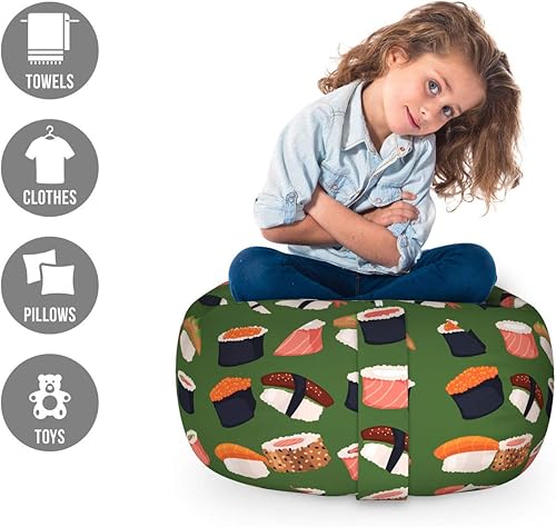 Miniatura 188 de Ambesonne Bolsa de juguetes de almacenamiento para perros, patrón con cachorros de raza pura, Bichon Pug Spitz Dachshund Poodle Shih Tzu, Rosa y