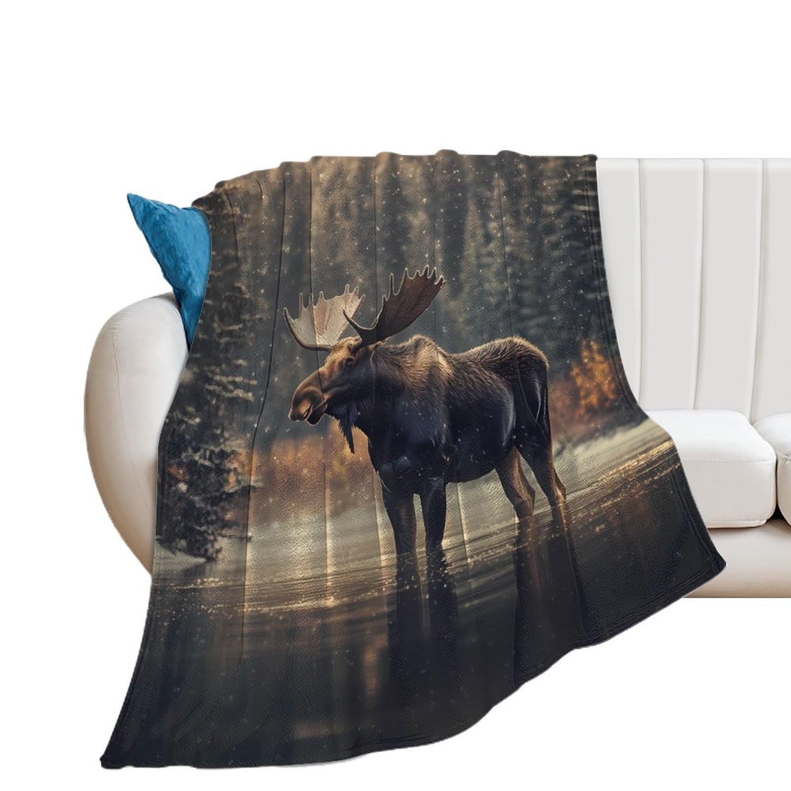 OUTBDNVFSA Moose Winter Wildlife Deer Throw Blanket Lightweight Summer Blankets for Bed Sofa Camping Travel