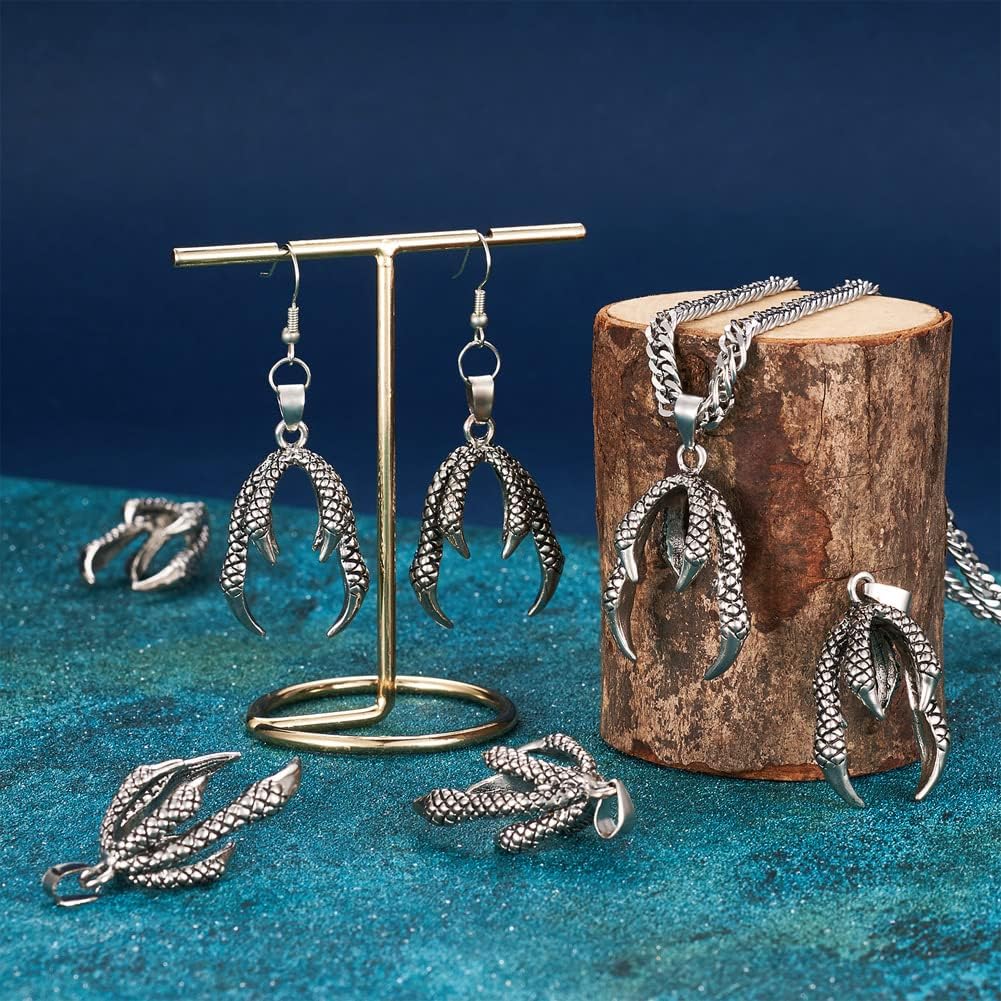 Fashewelry 30Pcs Dragon Claw Shape Metal Glue-in Bails Tibetan Style Metal 6-Paw Pendant End Caps Holder Engraving Carved for No Hole Beads Textured Connectors for Dangle Bead Charms Jewelry Making