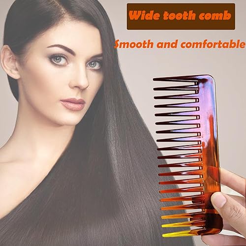 Miniatura 6 de 2 peines de dientes anchos, peine desenredante de cabello grande de 6.3 pulgadas, peine de ducha para cabello rizado, cabello húmedo y seco, sin