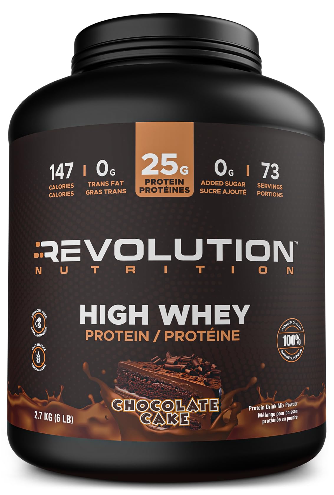 Revolution Nutrition, High Whey, Protein Powder 6LB, Whey Isolate, Superior Formula, Gluten Free, 25g of Protein Per Scoop, 2.7kg, 73 Servings (Chocolate Cake, 6 Pound)