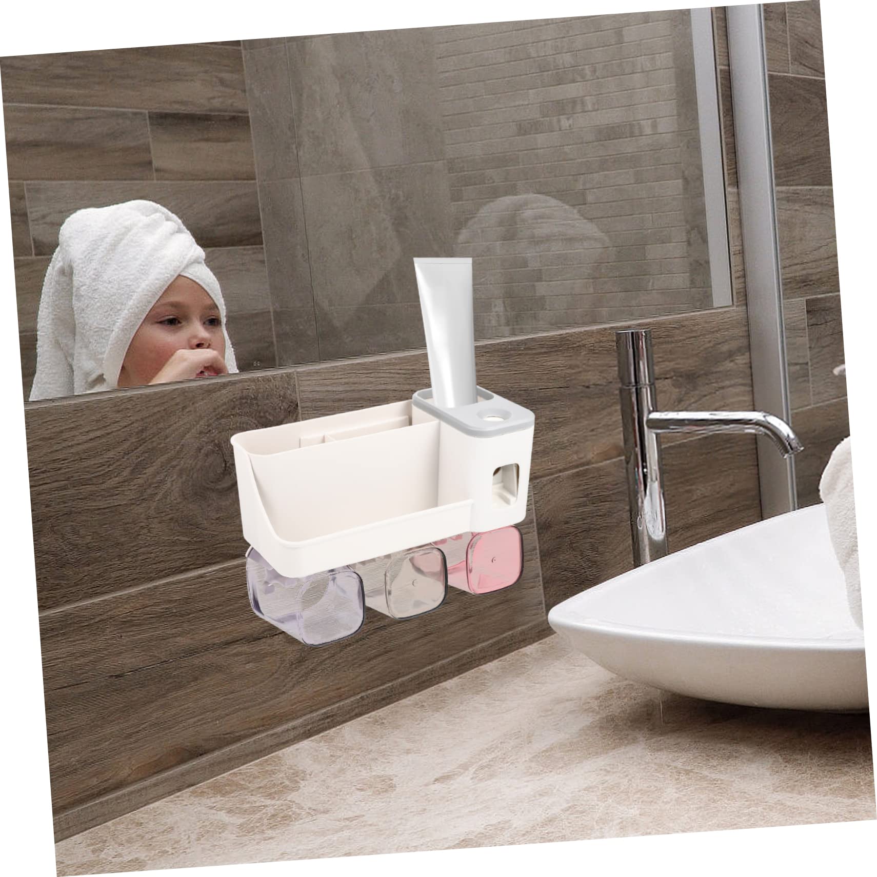 Ciieeo Portaspazzolino Da Parete in Portadentifricio Organizer Bagno Portacollutorio Multifunzionale Riporre Spazzolini e Bicchieri Asciugatura Naturale