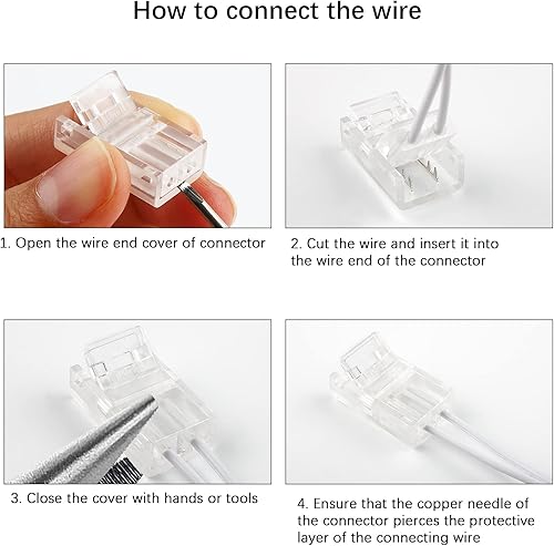 Miniatura 7 de RGBZONE Kit de conector de tira LED de 2 pines, 5 conectores de tira a cable de 0.315 in y cable de extensión de 32.8 ft para tiras de luces LED de