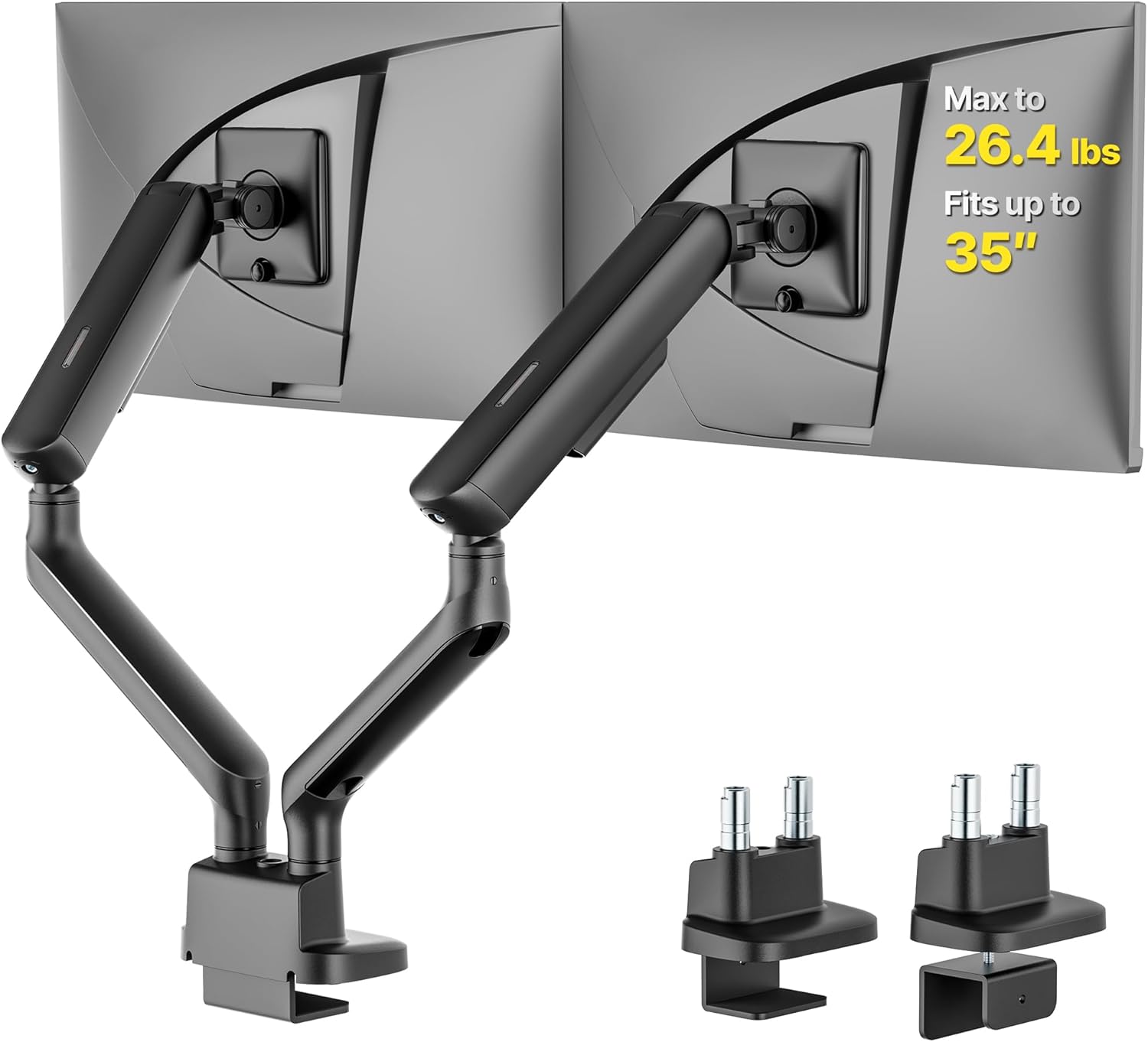 monTEK Dual Monitor Arm, Mechanical Spring Monitor Arm for 17-35" Screens, Adjustable Monitor Desk Mount Each Holds up to 26.4 lbs with C Clamp/Grommet Desk Mount, VESA 75/100mm