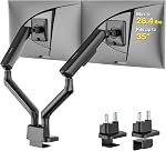 monTEK Dual Monitor Arm, Mechanical Spring Monitor Arm for 17-35" Screens, Adjustable Monitor Desk Mount Each Holds up to 26.4 lbs with C Clamp/Grommet Desk Mount, VESA 75/100mm, MA1011WH-D