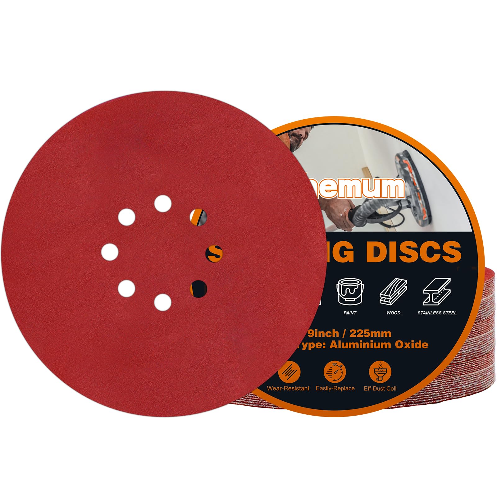 pihemum 30 PCS 225mm Sanding Discs 400 Grit 8 Hole Hook and Loop Drywall Sandpaper for Drywall Sander