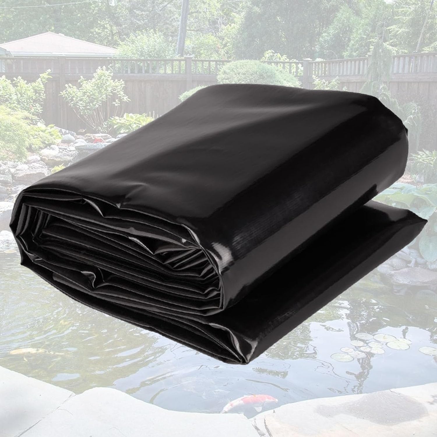 Rivestimento per stagno in HDPE, telo impermeabile per stagni esterni, in gomma pieghevole, per cascate, stagni e laghetti per pesci, 6 x 9 m