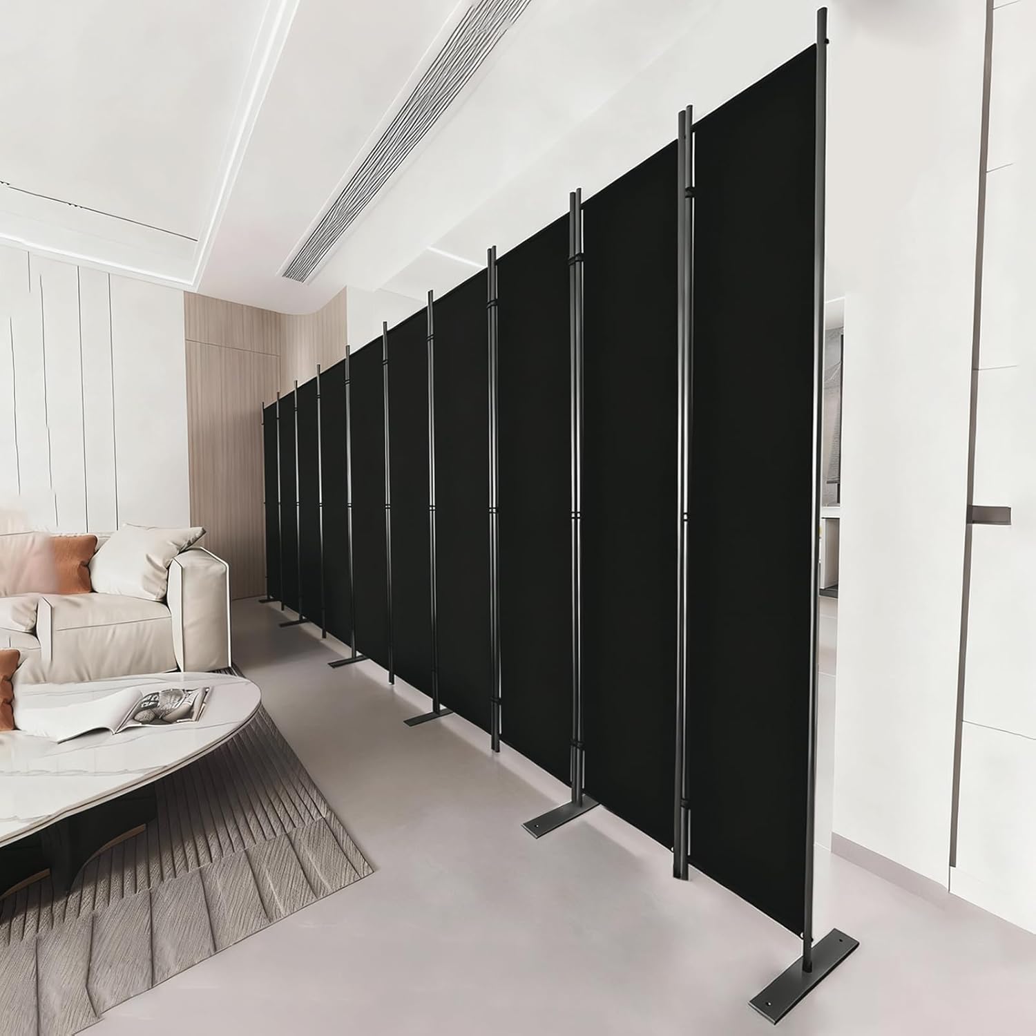c-hopetree 10 panels room divider, 6 ft tall indoor folding privacy screen, portable partition separator, freestanding separation temporary wall for office, bedroom, 197" w x 71" h, black 10-panel