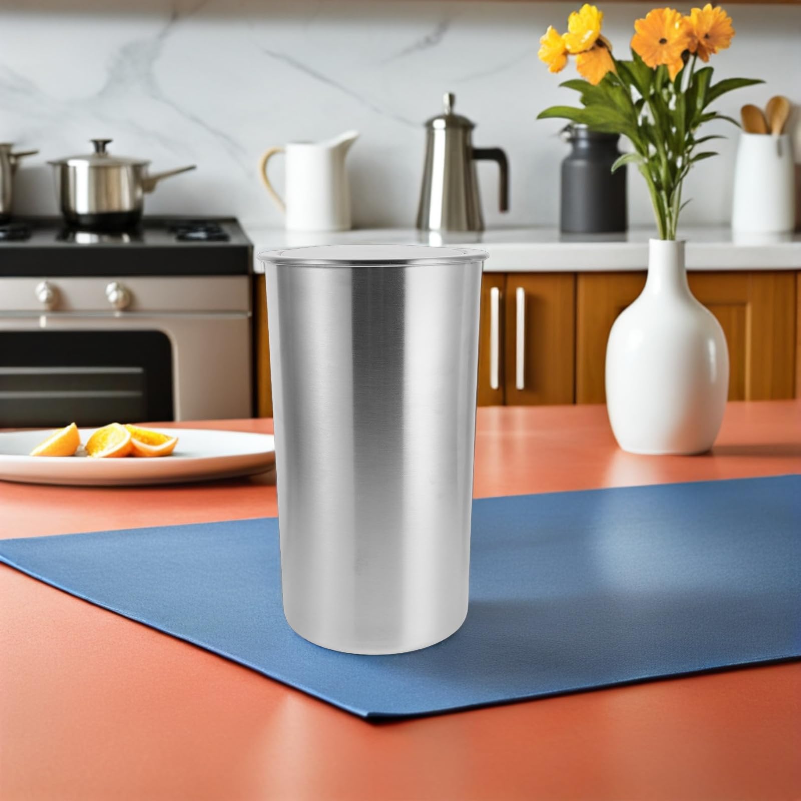 ibasenice Cubo de Basura Empotrado de 5,5l Tapa Abatible, Diseño Redondo de Acero Inoxidable para Cocina y Restaurante, Fácil de Limpiar y Ahorro de Espacio
