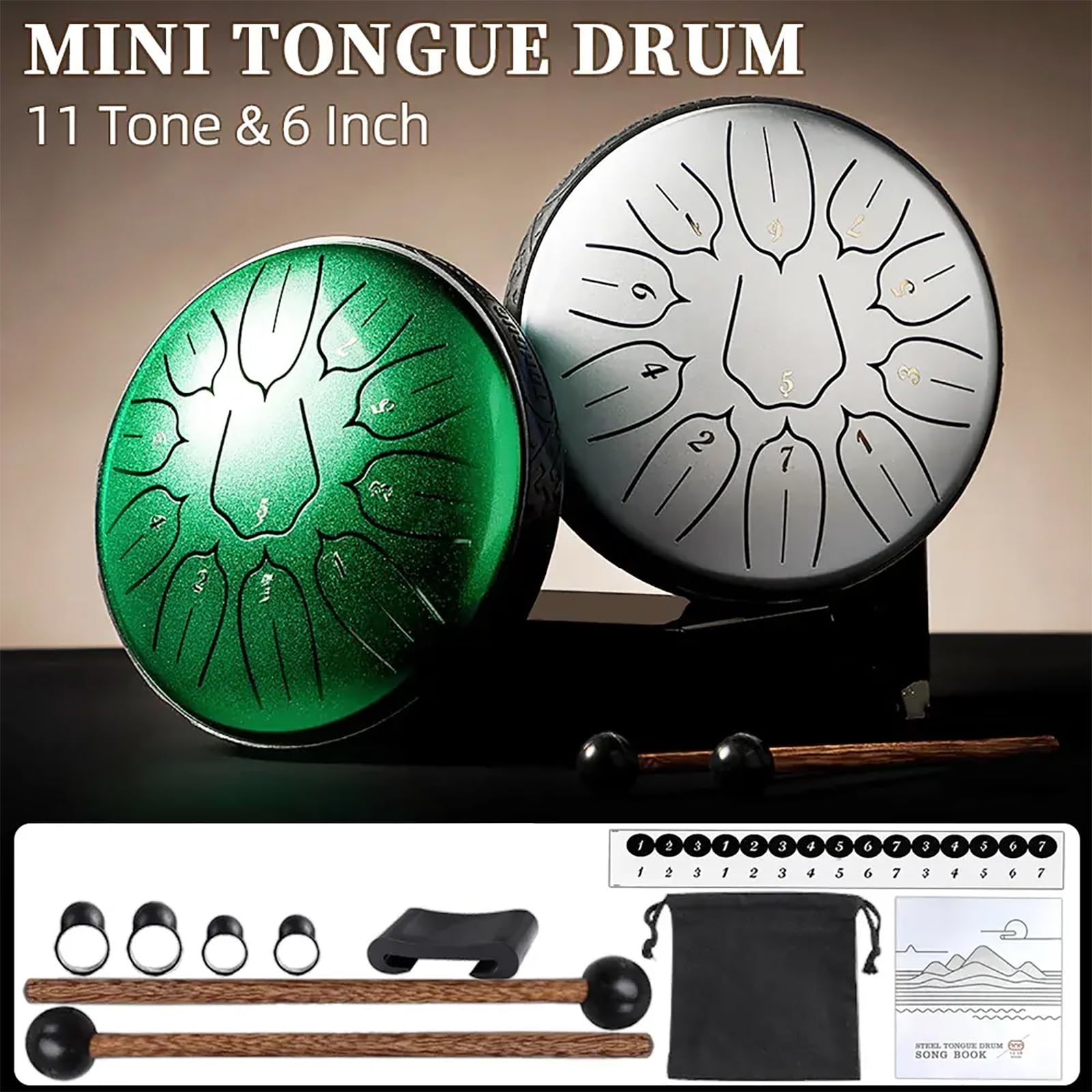 NGARY Tamburo a Lingua d'Acciaio, Mini Tamburo Handpan da 6 Pollici, 11 Note in Re Maggiore con 2 Bacchette E 4 Copridita, Produce Un Suono Pulito Ed Etereo, per Meditazione, Educazione Musicale