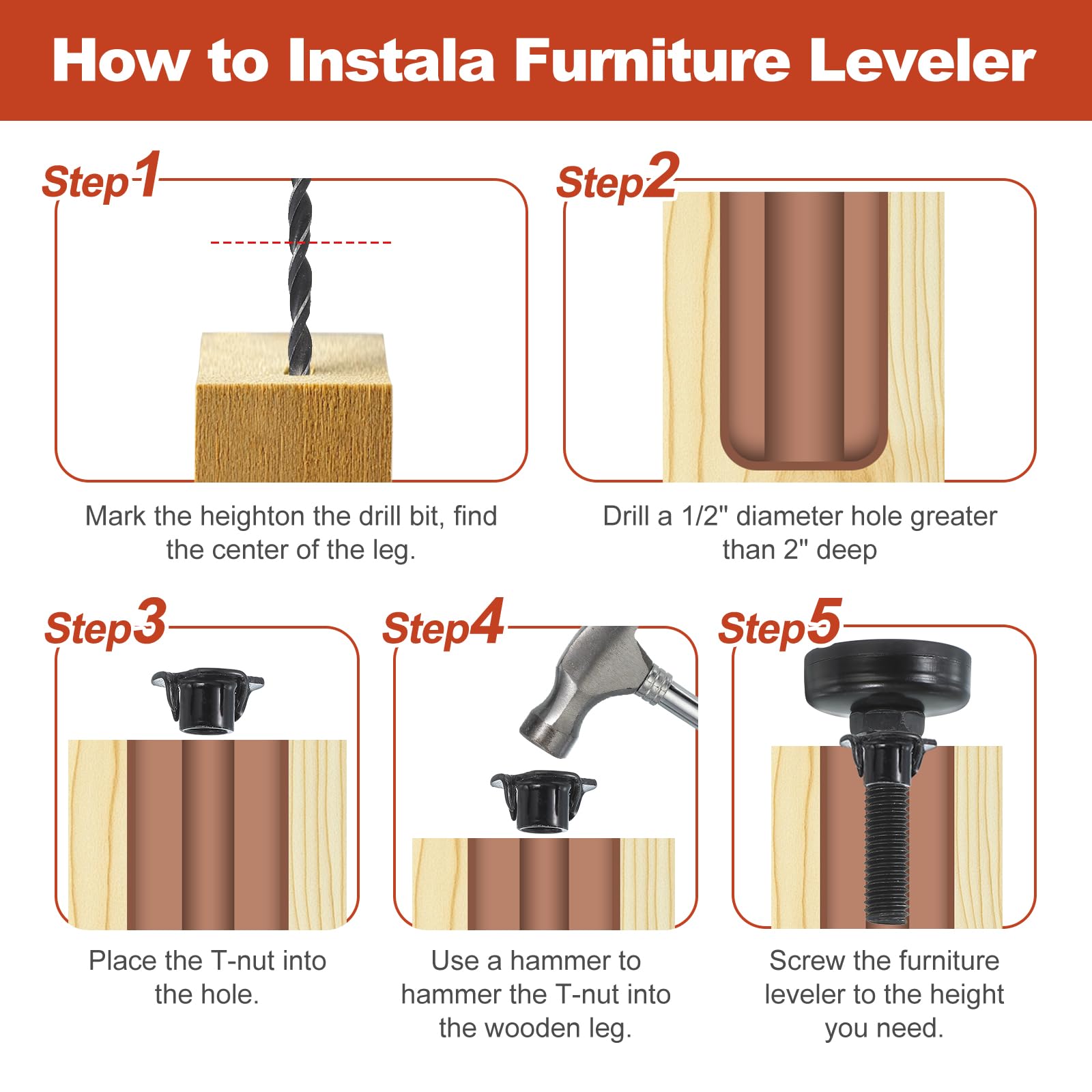 PATIKIL 1/4" Thread Furniture Leveling Feet - Image 4