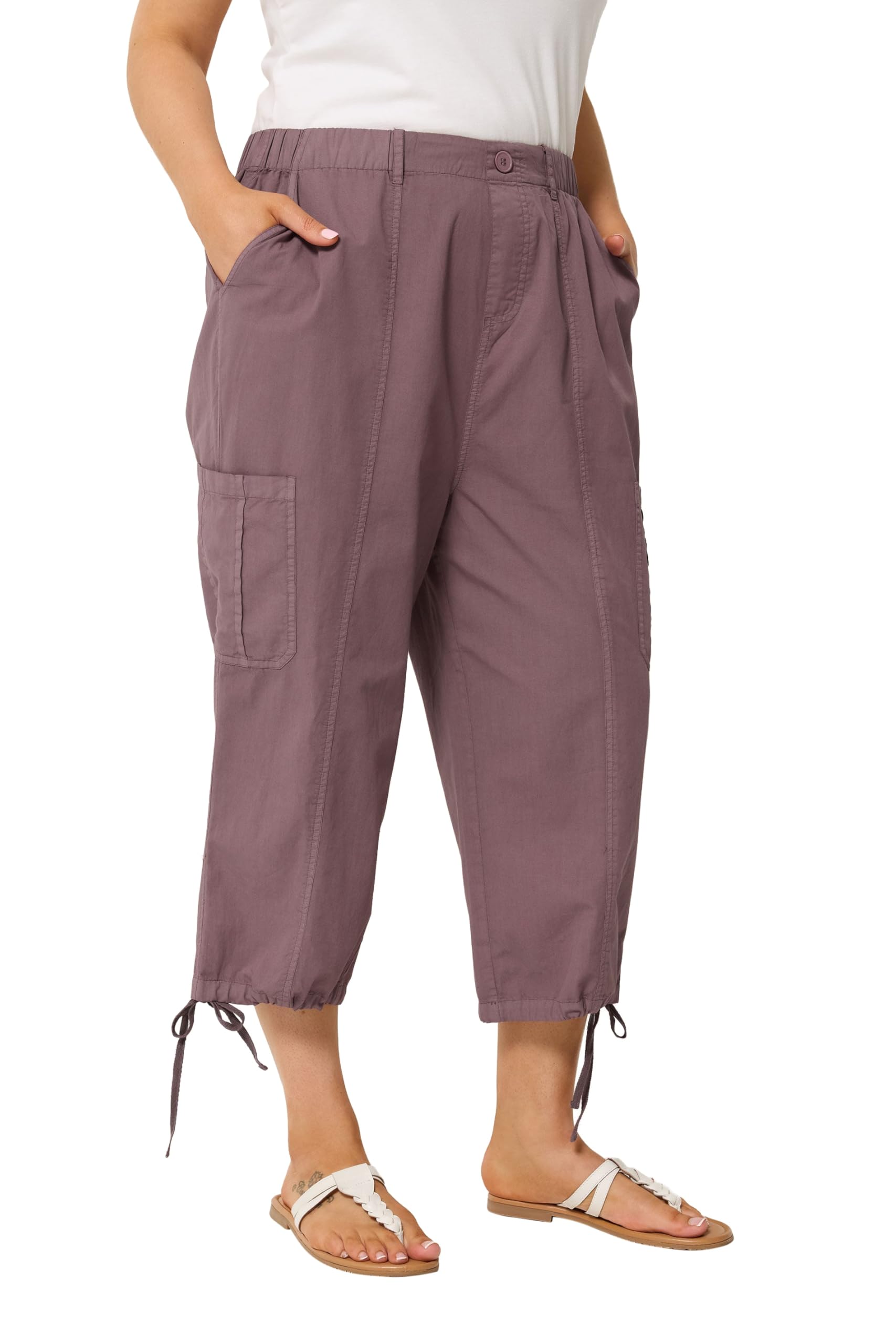 Yours Women's Cropped Cargo Trousers in Purple | Size: 26-28